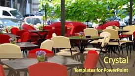  Presentation with grand opening cafe - Slides with a summer open-air background and a tawny brown colored foreground