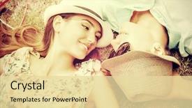  Presentation with young happy couple - Colorful presentation design enhanced with a summer park love backdrop and a blonde colored foreground