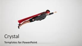  Presentation with superhero businesswoman - Colorful PPT theme enhanced with a superhero in red backdrop and a white colored foreground