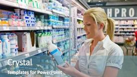  Presentation with milk - Presentation design enhanced with a supermarket fresh food background and a teal colored foreground