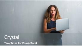  Presentation with business woman standing on maze - Presentation theme enhanced with a surprise face afraid background and a gray colored foreground