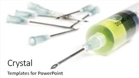 Presentation with syringe - Audience pleasing PPT theme consisting of a syringe and needle backdrop and a white colored foreground