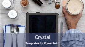  Presentation with restaurant menu - Beautiful PPT theme featuring a table computer menu backdrop and a ocean colored foreground