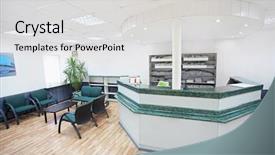  Presentation with waiting room furniture - PPT theme featuring interior of a waiting room background and a light gray colored foreground