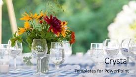  Presentation with red floral - Presentation theme featuring a table with yellow background and a light blue colored foreground