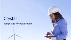  Presentation with engineering desk of civil engineer - Slide set with a tablet at wind background and a  colored foreground