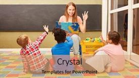  Presentation with children reading - Colorful presentation theme enhanced with child care worker center education - woman as a teacher backdrop and a light gray colored foreground
