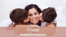  Presentation with displaying a happy mother cudd - PPT theme consisting of moments pride - happy mother kissed by her background and a coral colored foreground
