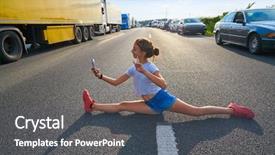  Presentation with traffic jam - Slide set having split legs girl selfie photo background and a gray colored foreground