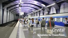  Presentation with metro train - Audience pleasing presentation theme consisting of people and a train backdrop and a gray colored foreground