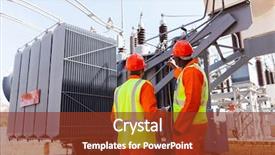  Presentation with transformer power - Presentation theme consisting of a transformer in electrical background and a tawny brown colored foreground