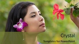  Presentation with pretty girl - PPT theme with a tropical red hibiscus background and a gold colored foreground