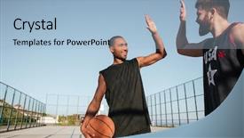  Presentation with sports - Audience pleasing theme consisting of a two young sports backdrop and a light blue colored foreground