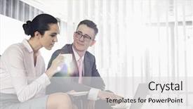  Presentation with people - Amazing slide deck having a typical office scenario backdrop and a light gray colored foreground