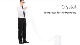  Presentation with man looking up happy - Presentation with a very long list background and a white colored foreground