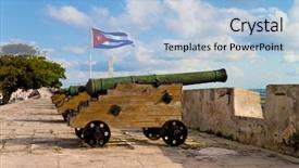  Presentation with battery - PPT theme consisting of a waving cuban flag background and a light blue colored foreground