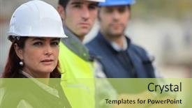  Presentation with safety meeting - Beautiful presentation theme featuring a woman with safety backdrop and a  colored foreground