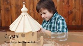  Presentation with house building - Slides having a wooden bird house background and a coral colored foreground