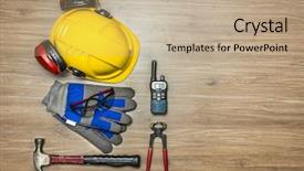  Presentation with radio - Presentation consisting of a wooden surface items background and a coral colored foreground