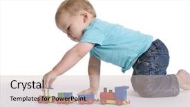  Presentation with wooden toy - Beautiful presentation theme featuring a wooden toy train backdrop and a soft green colored foreground