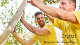  Presentation with trains - Audience pleasing theme consisting of a workshop for teambuilding backdrop and a yellow colored foreground