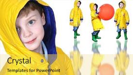  Presentation with baby congratulation boy blue - PPT theme featuring a yellow rain coat background and a  colored foreground