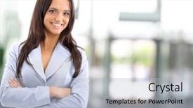  Presentation with office - Beautiful presentation featuring a young business woman backdrop and a light blue colored foreground