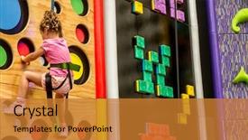 Presentation with rock climbing indoor - Presentation theme enhanced with a young child climbing background and a gold colored foreground