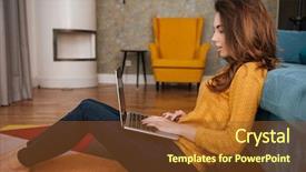  Presentation with healthy workplace full length side view - Presentation design with a young cute girl background and a tawny brown colored foreground