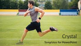  Presentation with race track - Beautiful presentation design featuring a young male athlete backdrop and a yellow colored foreground