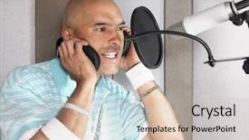  Presentation with singer - PPT theme having a young male singer background and a soft green colored foreground