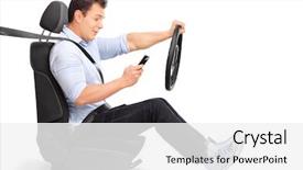  Presentation with distracted driving - PPT theme with a young man driving background and a white colored foreground