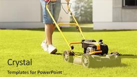  Presentation with special education young adult man - Presentation theme having a young man mowing background and a yellow colored foreground