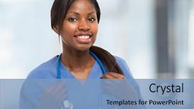  Presentation with nurse - Audience pleasing presentation theme consisting of a young smiling nurse backdrop and a light blue colored foreground