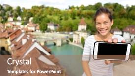  Presentation with travel app - Amazing presentation design having aareness - smartphone screen - woman showing backdrop and a coral colored foreground