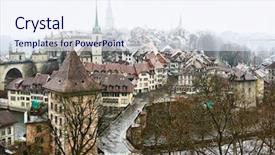  Presentation with rain city - Slide set consisting of aareness - view on old city background and a sky blue colored foreground