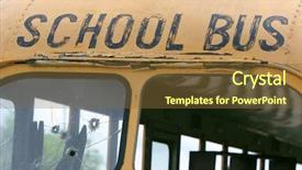  Presentation with school bus - Slide deck featuring abandon broaken down school bus background and a tawny brown colored foreground