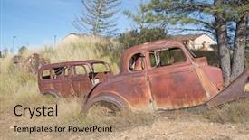  Presentation with old car - Theme enhanced with abandond rusty wrecks background and a coral colored foreground