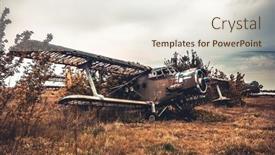 Presentation with abandoned - PPT layouts having abandoned-airplane-on-the-airfield background and a sky blue colored foreground