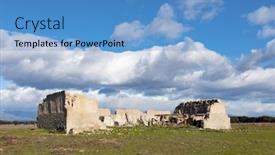  Presentation with abandoned - Slide set having abandoned-and-ruined-house background and a teal colored foreground