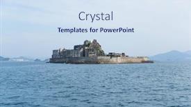  Presentation with battleship - Slide set with abandoned-battleship-island-in-japan background and a sky blue colored foreground