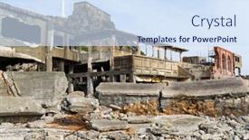  Presentation with battleship - Colorful presentation design enhanced with abandoned-battleship-island-in-japan backdrop and a sky blue colored foreground