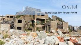  Presentation with battleship - Cool new PPT theme with abandoned-battleship-island-in-japan backdrop and a light blue colored foreground