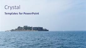  Presentation with battleship - Theme with abandoned-battleship-island-in-japan background and a sky blue colored foreground