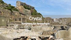  Presentation with battleship - Slide set featuring abandoned battleship island in japan background and a  colored foreground