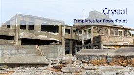  Presentation with battleship - Audience pleasing PPT theme consisting of abandoned battleship island in japan backdrop and a sky blue colored foreground