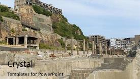  Presentation with battleship - Amazing theme having abandoned battleship island in japan backdrop and a coral colored foreground