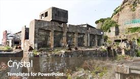  Presentation with battleship - PPT layouts enhanced with abandoned battleship island in nagasaki background and a violet colored foreground