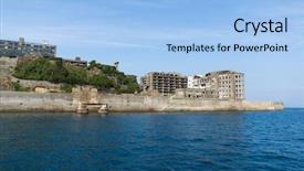  Presentation with battleship - Slide deck featuring abandoned battleship island in nagasaki background and a light blue colored foreground