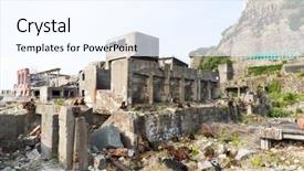  Presentation with battleship - Audience pleasing PPT layouts consisting of abandoned battleship island in nagasaki backdrop and a  colored foreground